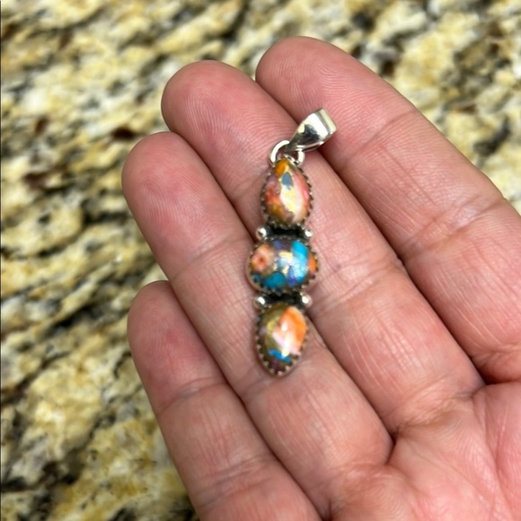 Sterling Silver Italy Chain with Southwestern Inlay Pendant - Picture 2 of 4